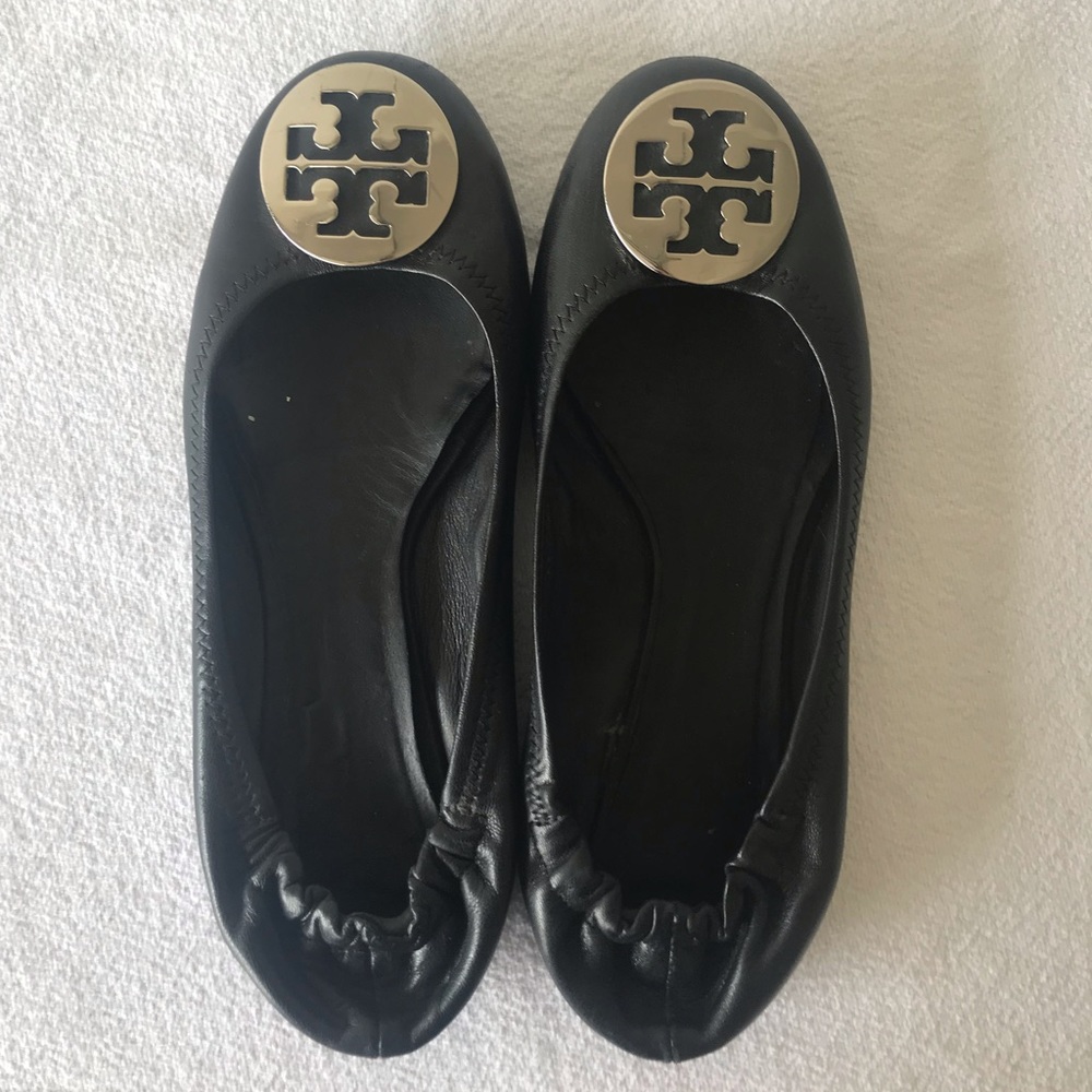 Tory Burch Reva Flat Ballet Shoes 6.5 silver Tone
